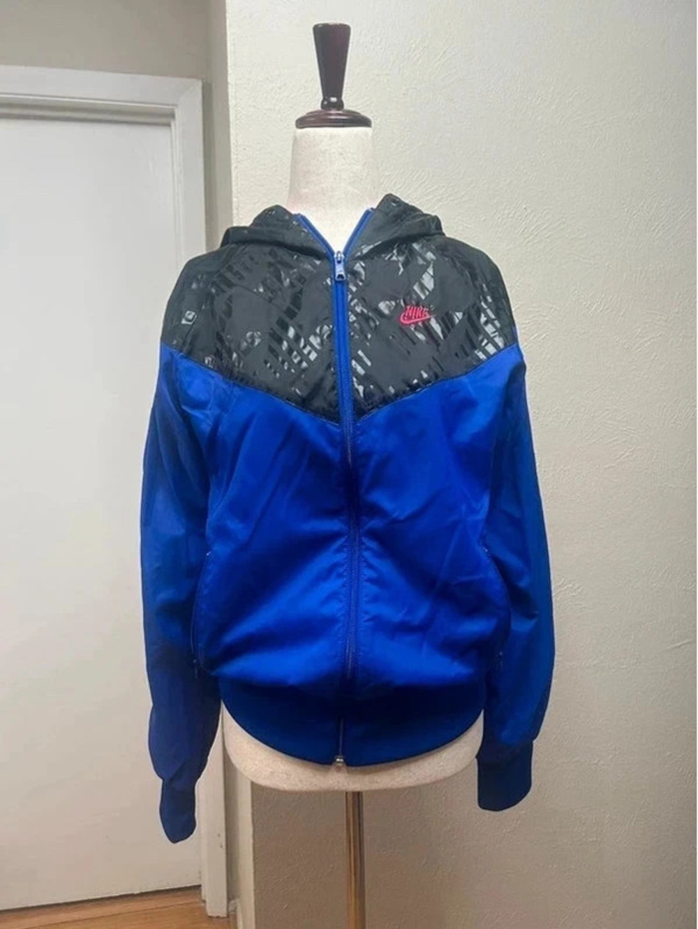 Nike Sportswear Blue & Black Hooded Windbreaker Jacket M (8–10)